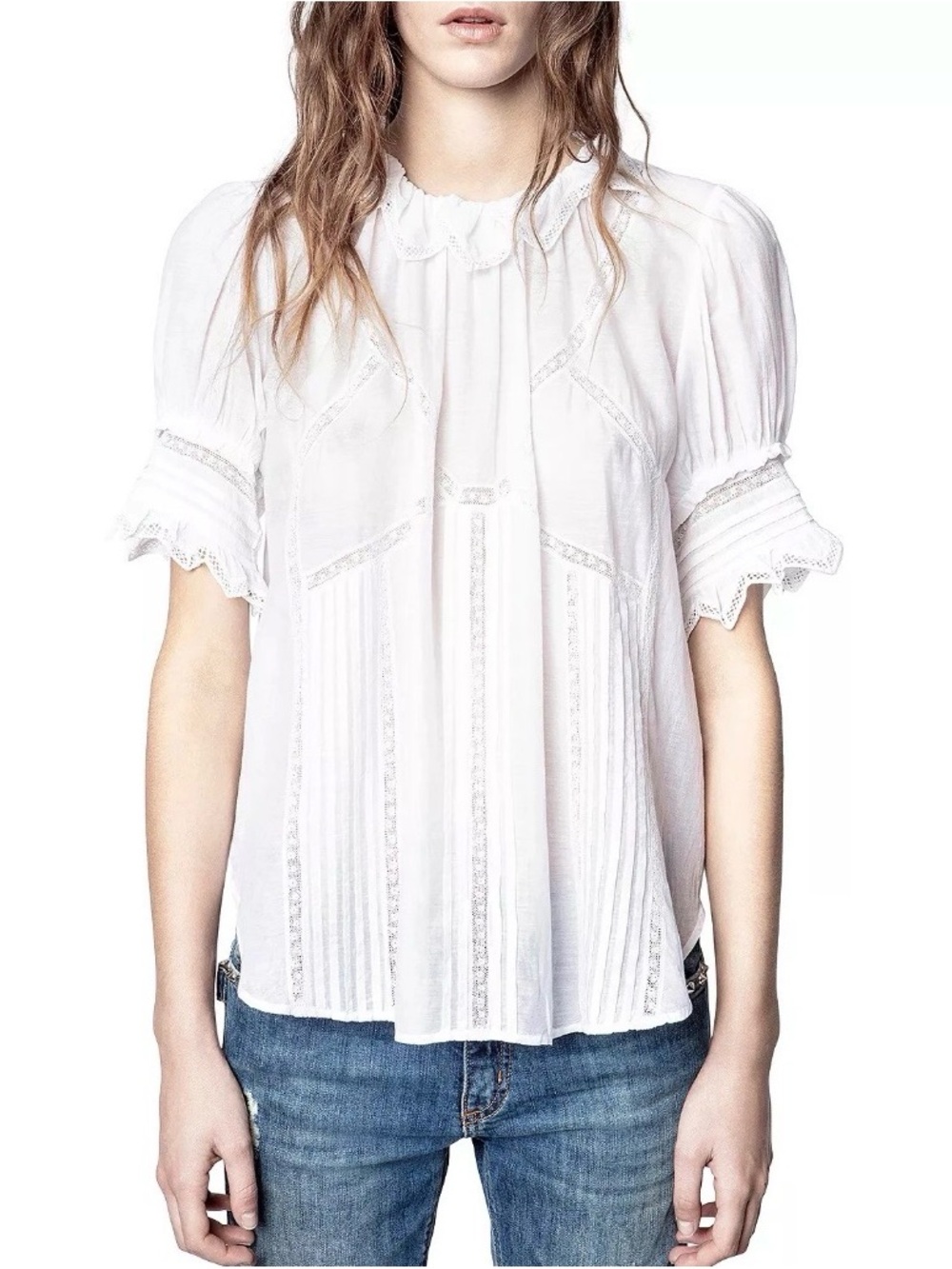ZADIG & VOLTAIRE Tupel Cotton White Lace-Trim Blouse. Size S
